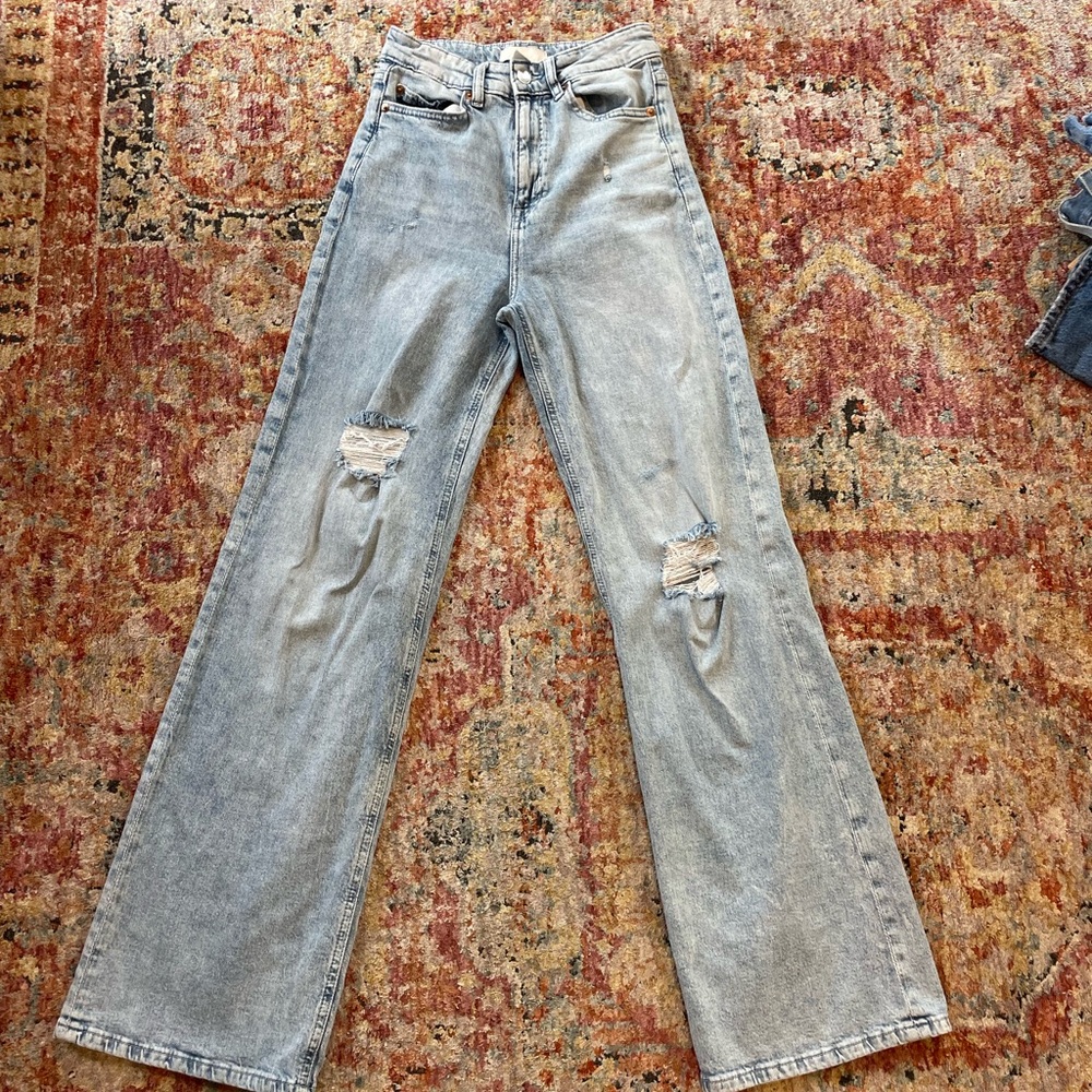 H&M Light Blue Distressed Flare Jeans